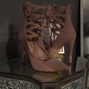 Nude Lace Up Ankle Height heels